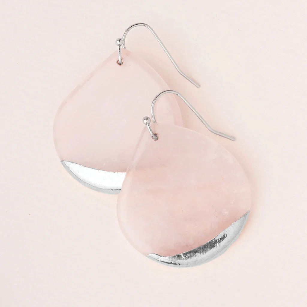 Boucles d'Oreilles Stone Dipped Teardrop - Quartz Rose/Argent