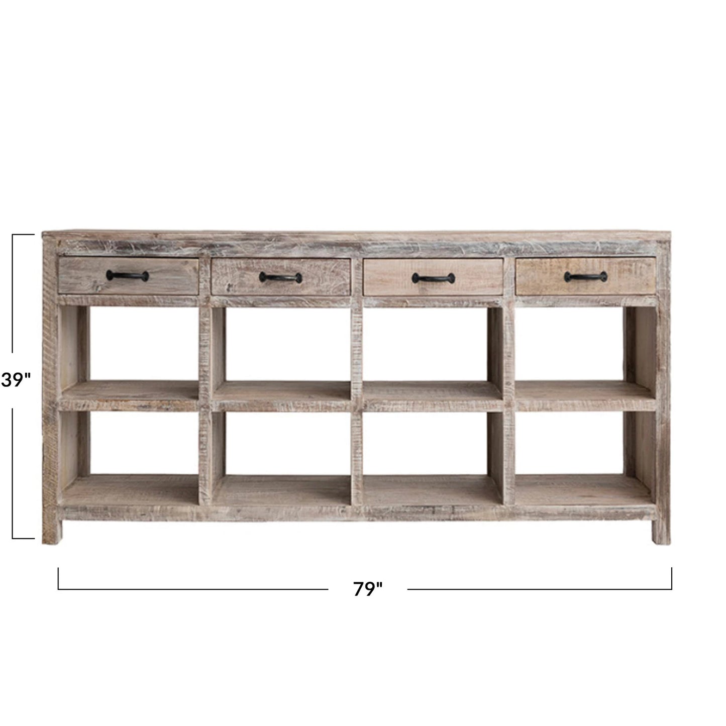 Buffet en Bois Récupéré, 4 tiroirs et 8 sections.