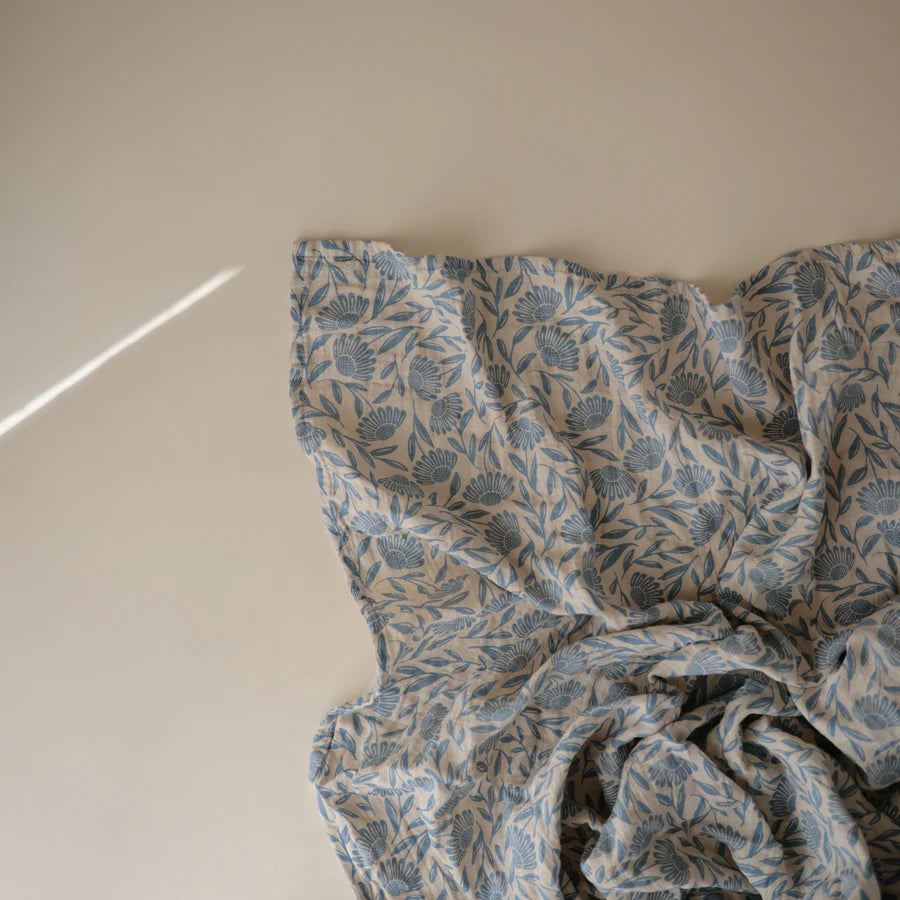 Couverture en Mousseline de Coton Biologique - Blue Flowers