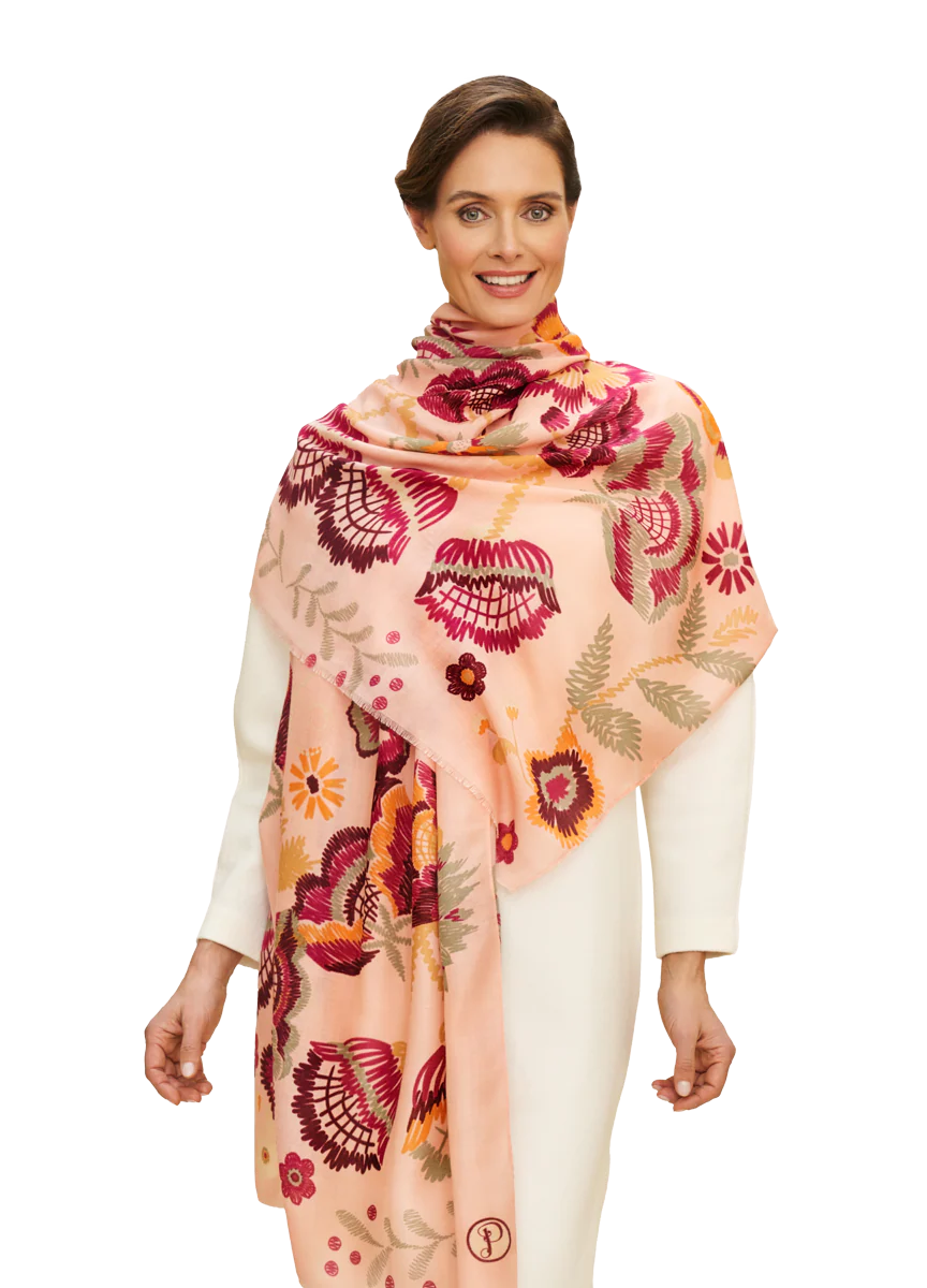 Écharpe en Polyester - Motif Floral Symétrique- Rose