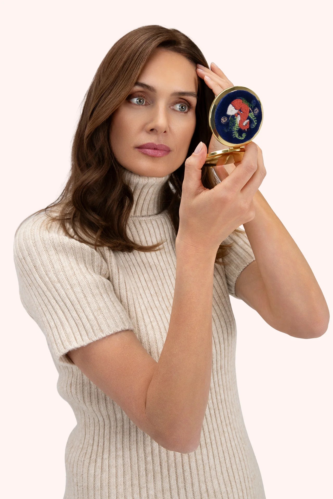 Miroir Compact Brodé - Renard Élégant