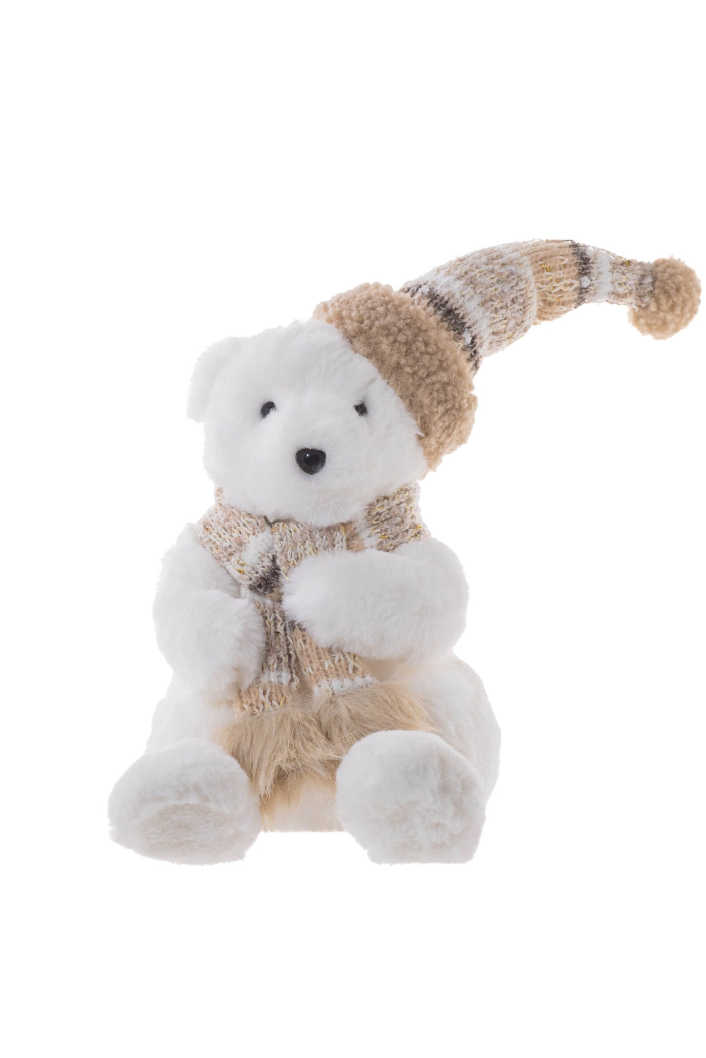 Ours Blanc Assis avec Accessoires Beiges