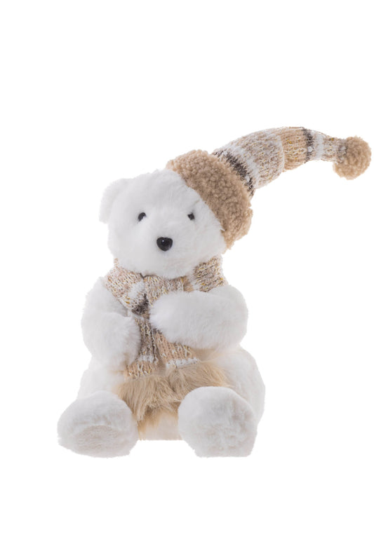 Ours Blanc Assis avec Accessoires Beiges
