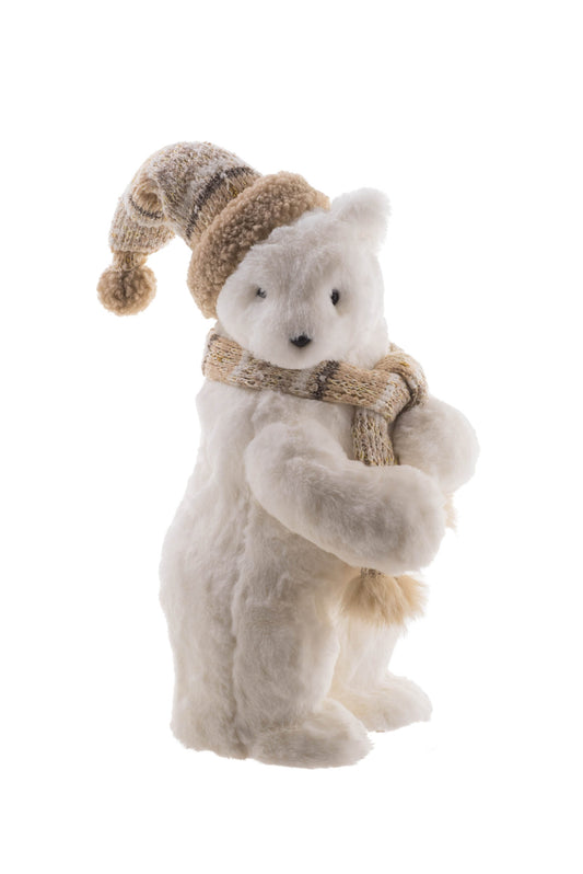 Ours Blanc Debout avec Accessoires Beiges