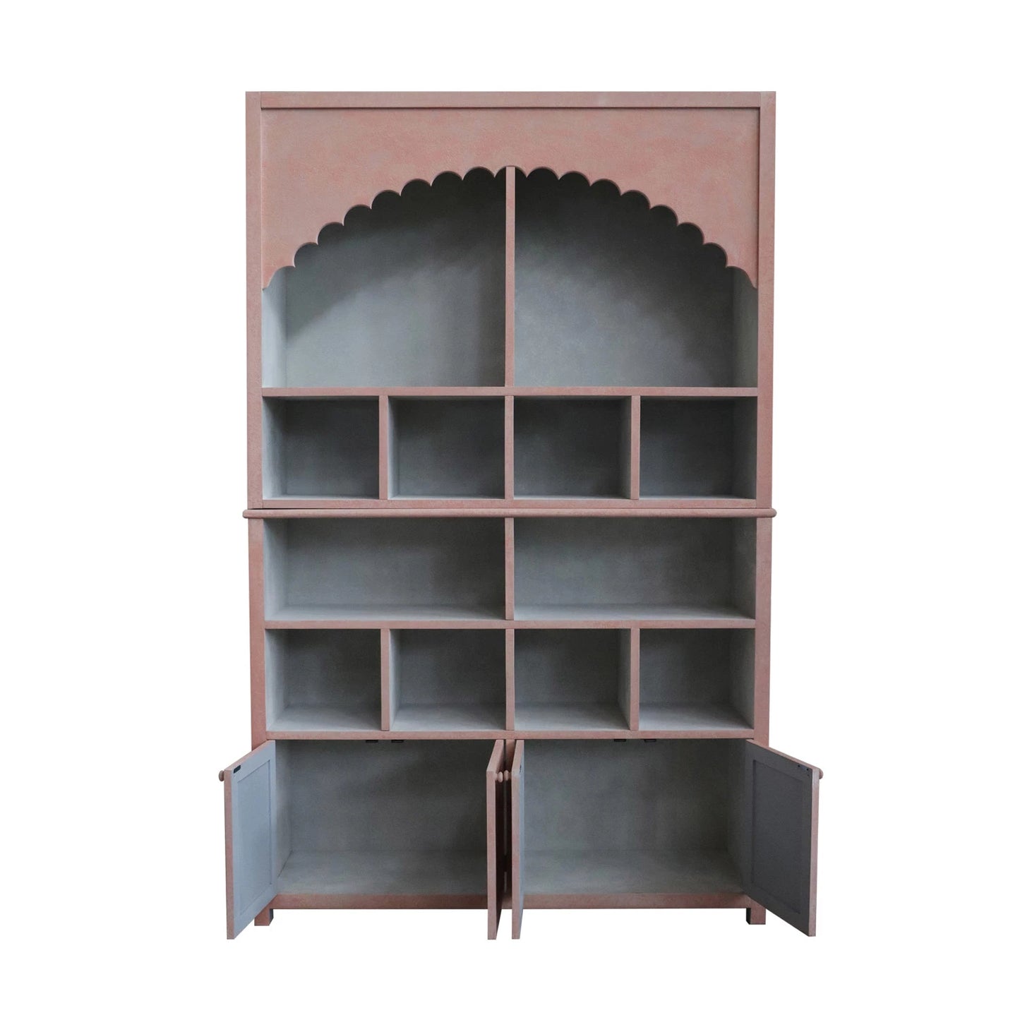 Armoire en Bois et MDF avec Bordure Festonnée, 14 compartiments et 4 portes.