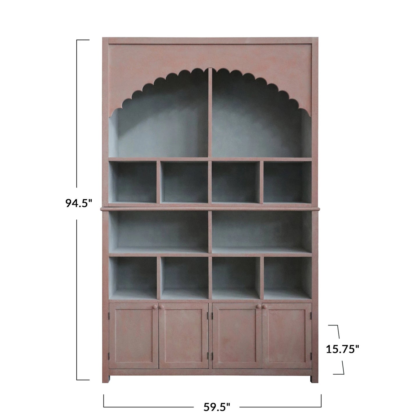 Armoire en Bois et MDF avec Bordure Festonnée, 14 compartiments et 4 portes.