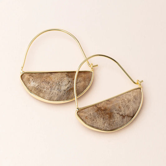 Boucles d'Oreilles en Pierre Prismatique - Corail Fossile/Or