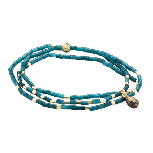 Bracelet Teardrop Stone Wrap - Jade Bleu Sarcelle/Pyrite/Or - Pierre des Rêves