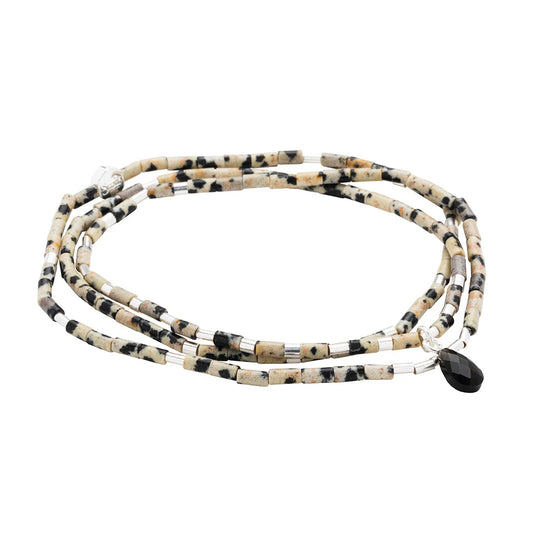 Bracelet Teardrop Stone Wrap - Jaspe Dalmatien/Obsidienne/Argent - Pierre de Joie
