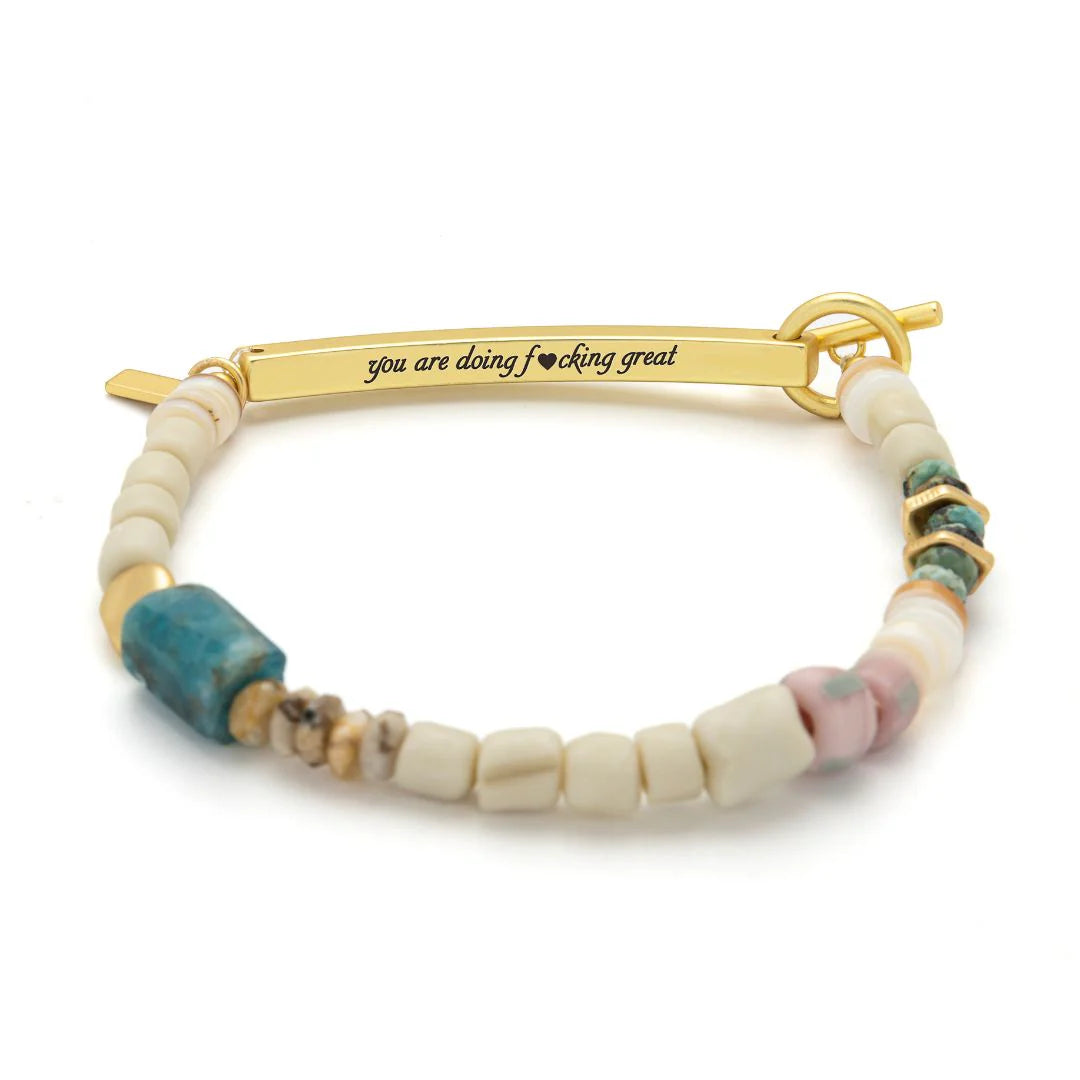 Bracelet Message Caché - F♥cking Great/Apatite Bleue/Or | Scout