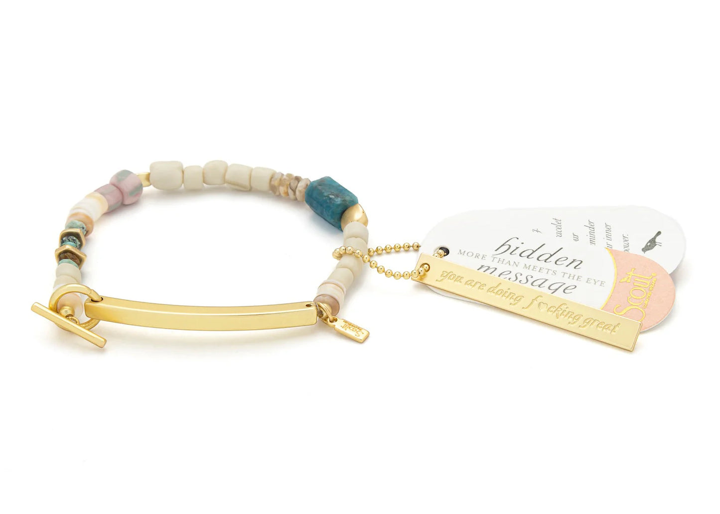 Bracelet Message Caché - F♥cking Great/Apatite Bleue/Or | Scout