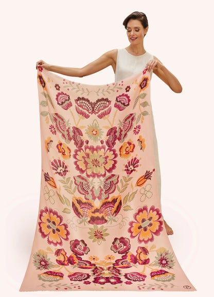 Écharpe en Polyester - Motif Floral Symétrique- Rose