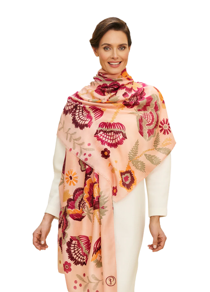 Écharpe en Polyester - Motif Floral Symétrique- Rose
