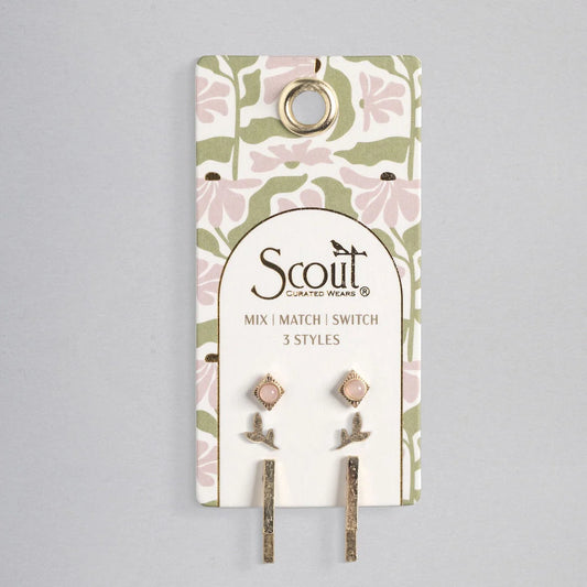 Ensemble de Boucles d’Oreilles - Feuille/Quartz Rose/Or | Scout