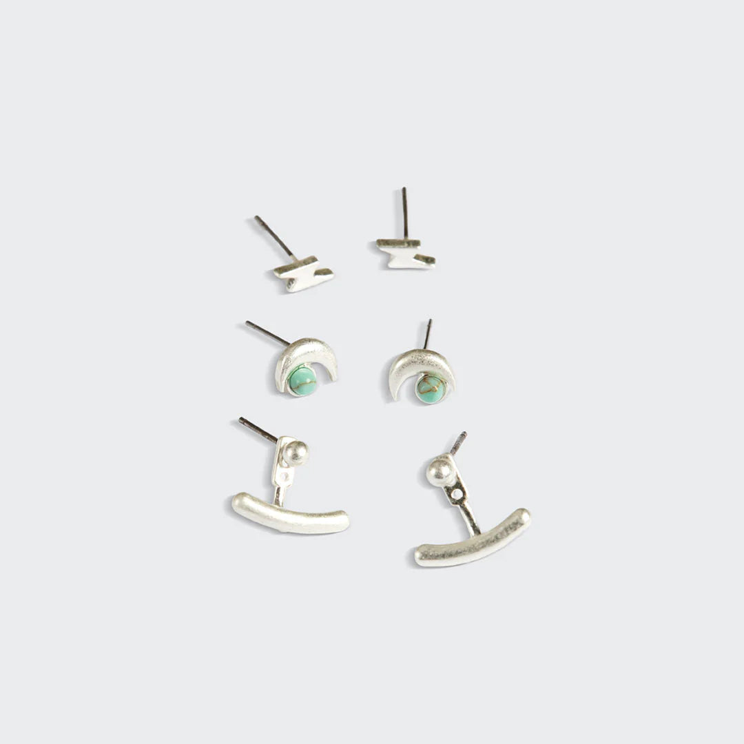 Ensemble de Boucles d’Oreilles - Lune/Turquoise/Argent | Scout