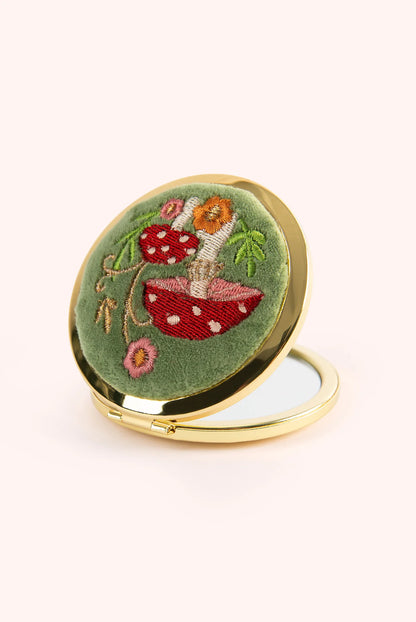 Miroir Compact Brodé - Champignons