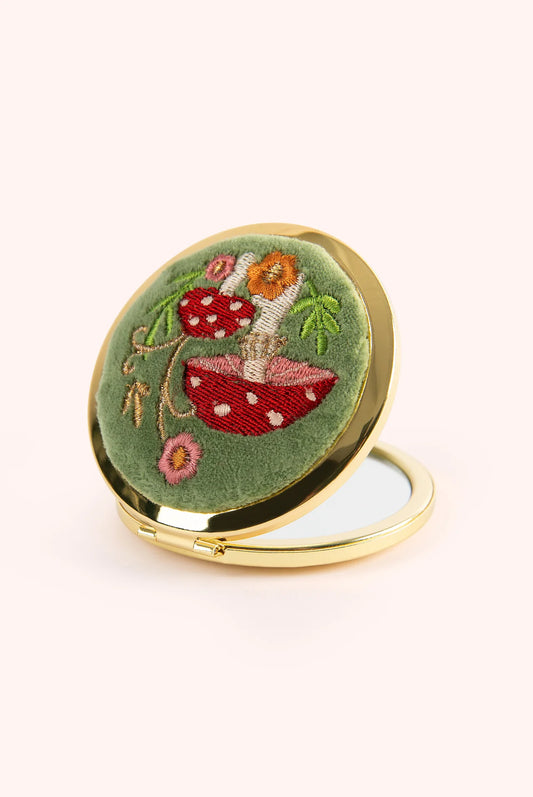 Miroir Compact Brodé - Champignons