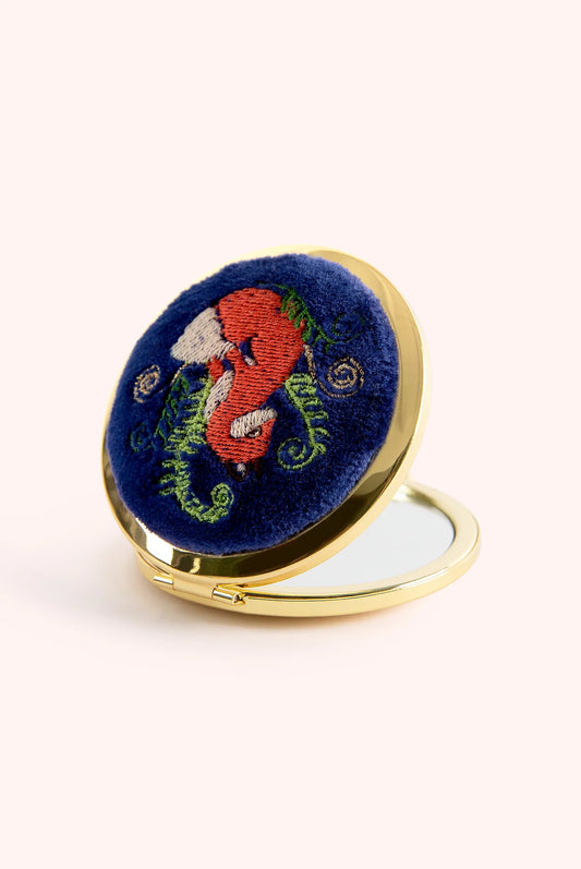 Miroir Compact Brodé - Renard Élégant
