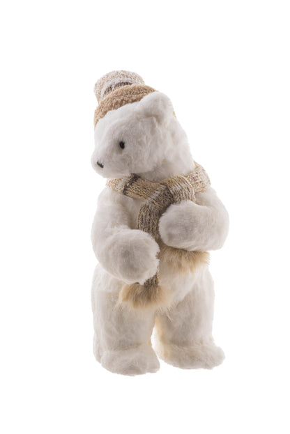 Ours Blanc Debout avec Accessoires Beiges