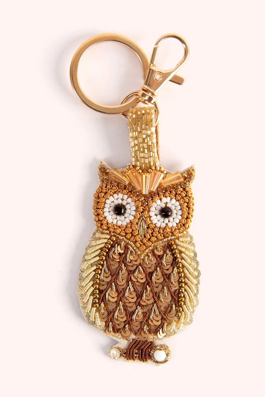 Porte-Clés en Perles - Hibou Doré