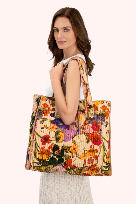Sacs Fourre-Tout Matelassés en Velours - Cream Posy