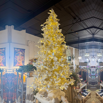 Sapin de Noël Artificiel 9 Pieds Blanc Enneigé avec Lumières LED