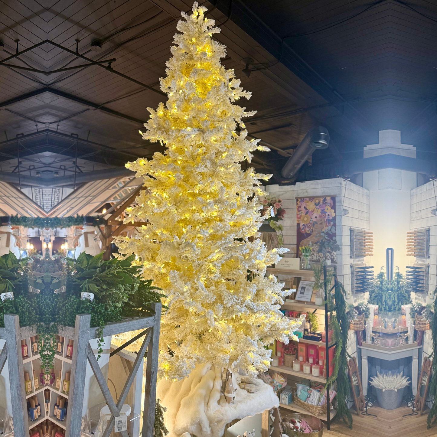 Sapin de Noël Artificiel 9 Pieds Blanc Enneigé avec Lumières LED