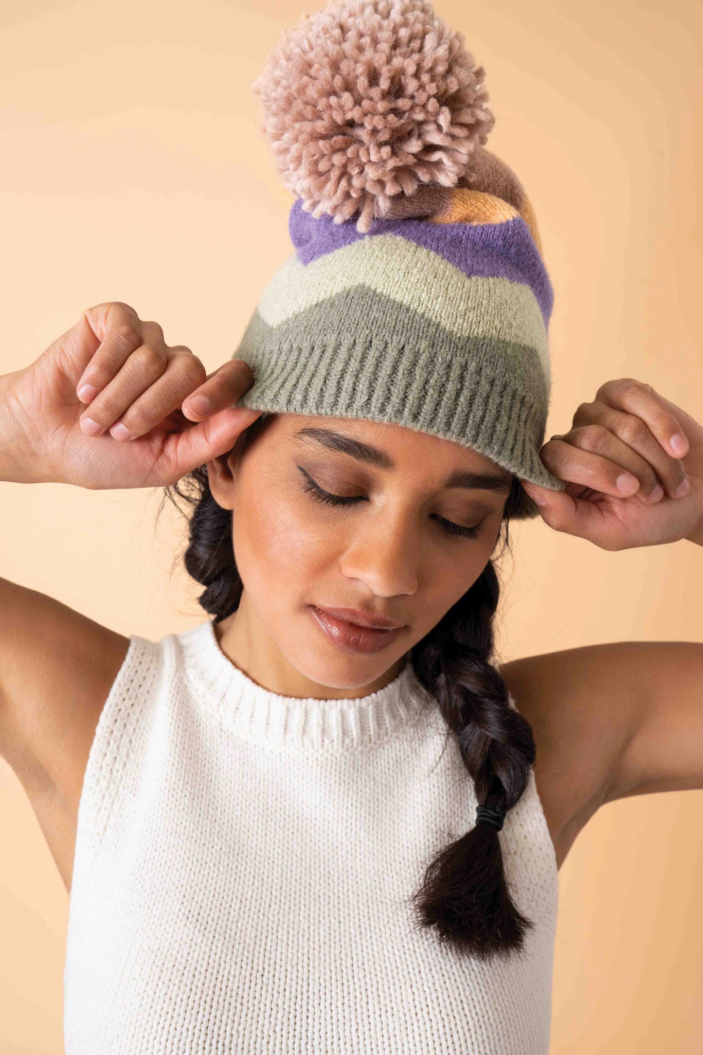 Tuque à Pompon Nora - Mélange de Sauge